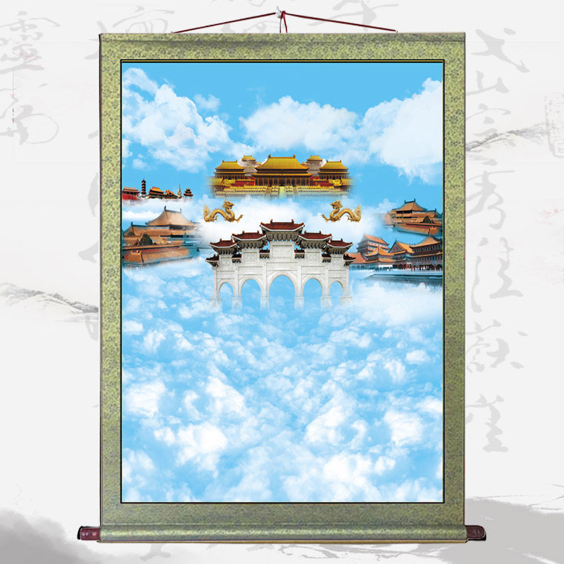 暗堂山水画遮堂新款手工制作装饰画画芯绢布四周绫缎布 南天门