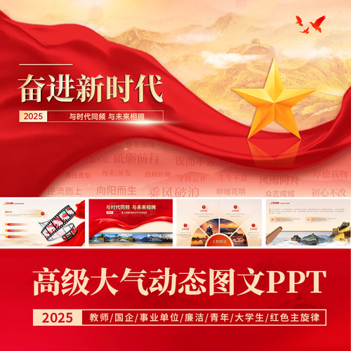 动态PPT模板红色高端清爽多图排版工作总结述职报告演讲答辩教师