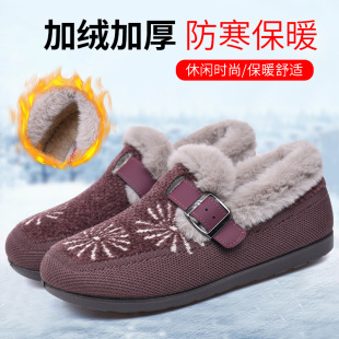 冬季新款加绒老北京棉鞋女加厚保暖妈妈一脚蹬防滑中年人老太太靴