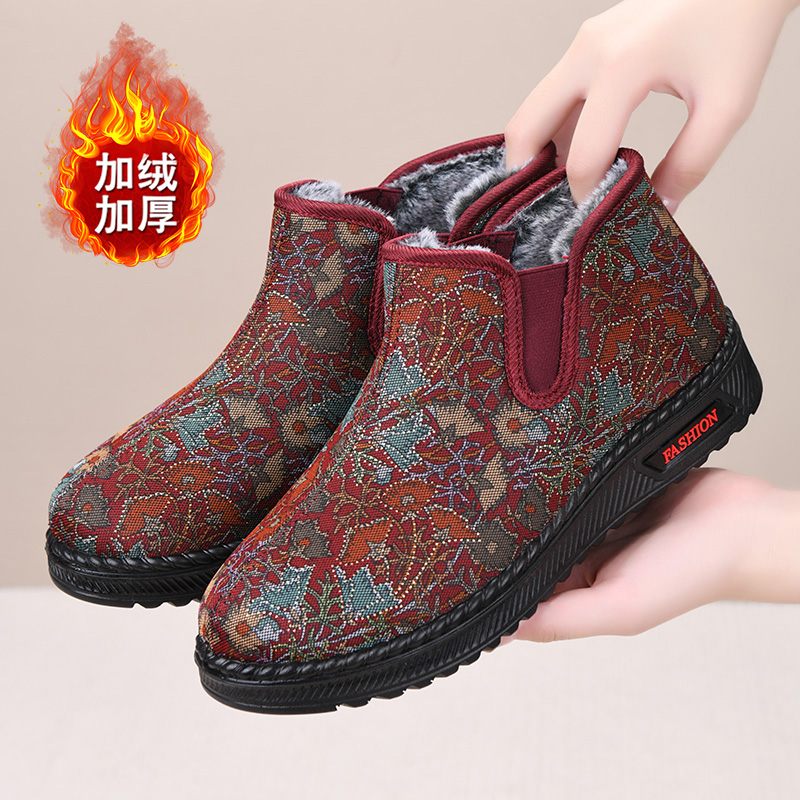 冬季加厚保暖一脚蹬高帮奶奶棉靴