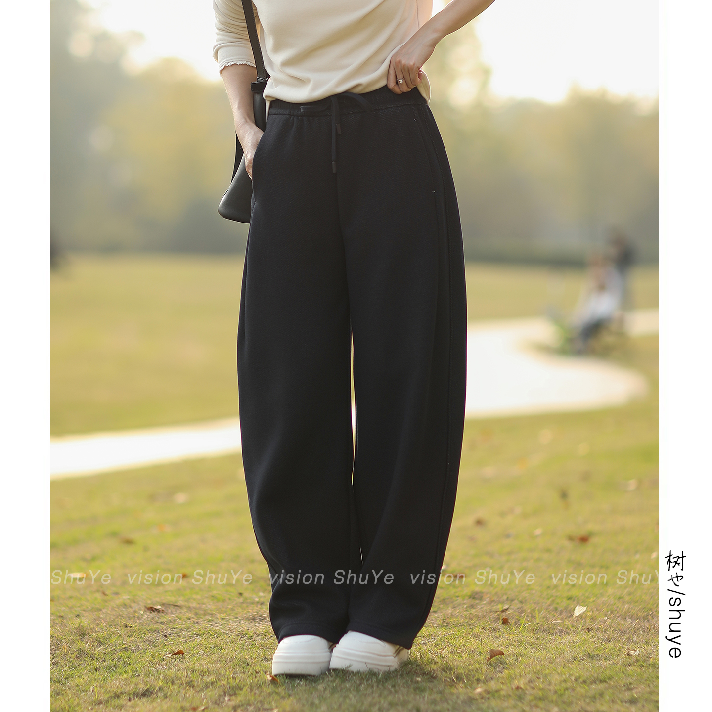 树也 裤型赞爆 醋酸羊毛混纺加绒加厚休闲弯刀裤女2025冬装新款