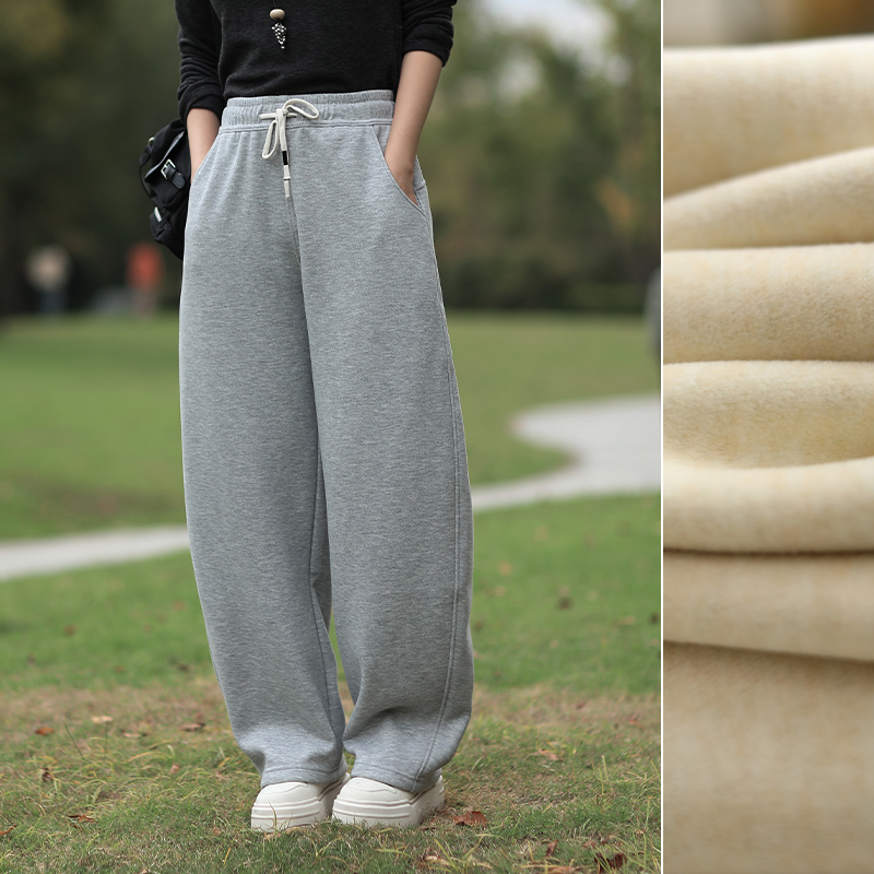 树也 特制面料 莱赛尔蚕丝羊毛弧形设计休闲裤女宽松加绒卫裤冬装