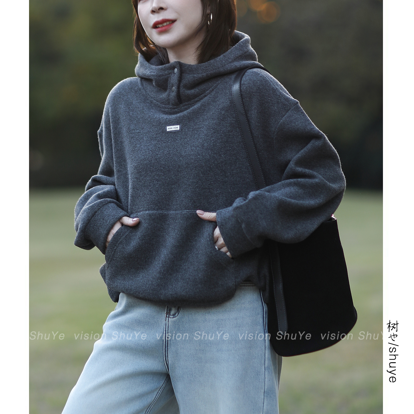 树也 软糯有型 加绒加厚保暖连帽卫衣女韩版休闲宽松运动外套2025