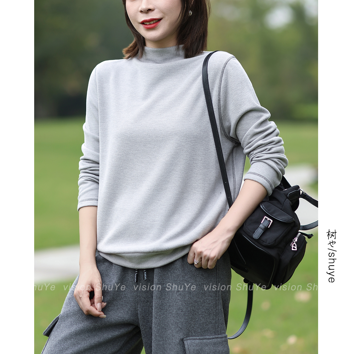 树也 简约气质 羊毛混纺细腻亲肤半高领加厚长袖T恤女打底衫2025