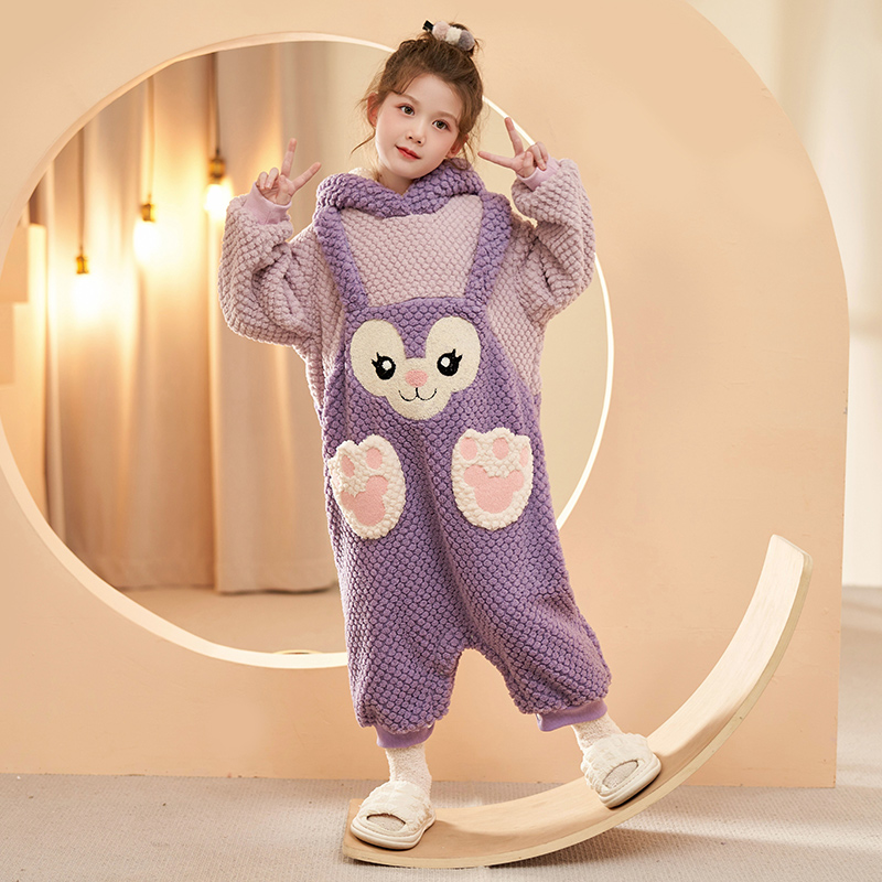 珊瑚绒儿童连体睡衣冬季加厚保暖
