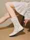 真皮平跟洞洞鞋 百搭短靴白色单靴珍珠女鞋 2026春新款 镂空凉靴时尚