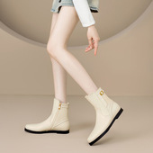 真皮短靴女平底2025秋冬新款 复古女靴百搭圆头单靴软皮米白色靴子