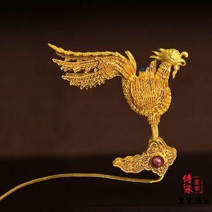 仿明代，古代头饰汉服发饰古装发钗古风发簪手工嵌宝立凤银饰发簪