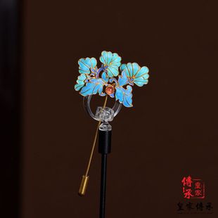 高檔花絲新中式 吉祥葉草點(diǎn)羽胸針女款 中國(guó)風(fēng)旗袍古風(fēng)胸針胸花配飾
