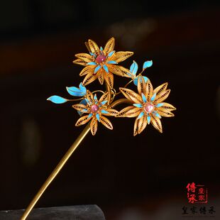 颤颤点毛花簪，非遗掐丝花丝镶嵌工艺发簪