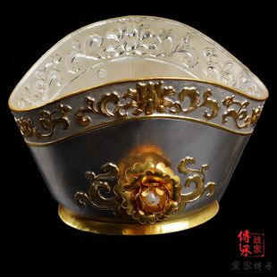 原创，团冠，宋代风格纯手工高浮雕錾刻牡丹花纹金银错工艺