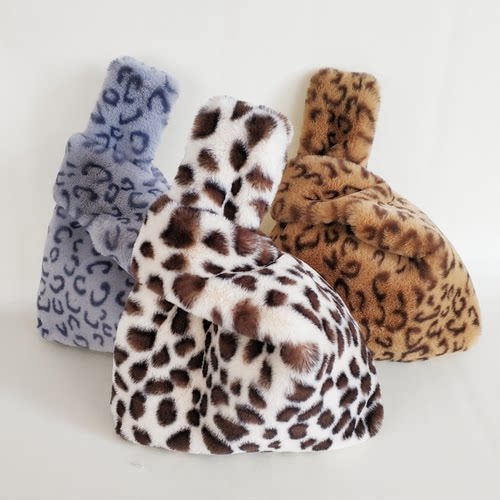 女士包袋仿獭兔毛皮草时尚豹纹