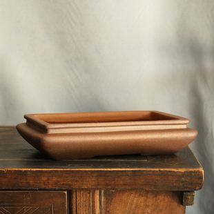 玲珑 青砂堂紫砂段泥柴烧手工浦口浅长方盆景盆竹子假山造景透气