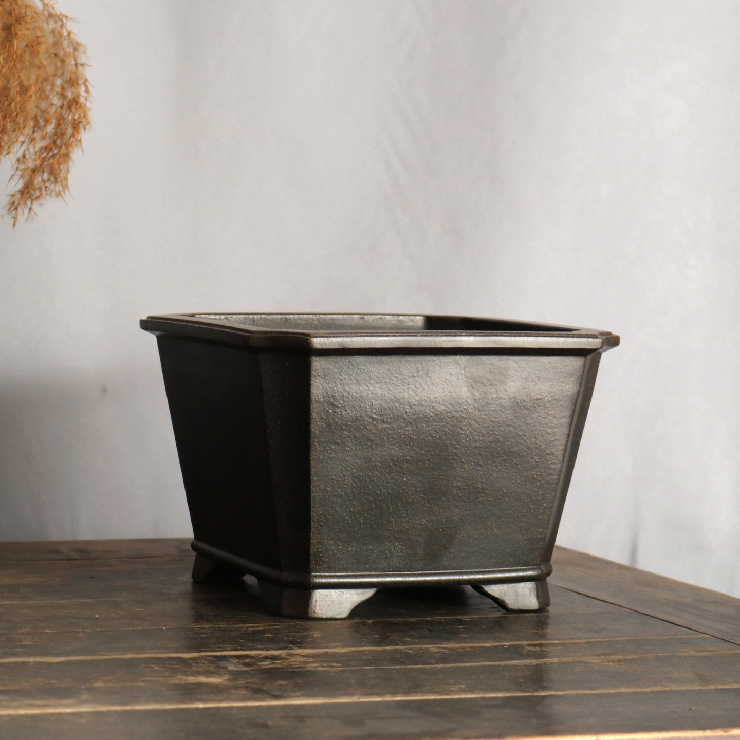 玲珑 紫砂黑色切角四方手工花盆松柏盆景内门竹兰花梅花苔藓蕨类