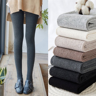 加绒加厚连裤 内外穿显瘦踩脚灰咖色秋裤 袜 女春秋薄款 螺纹棉打底裤