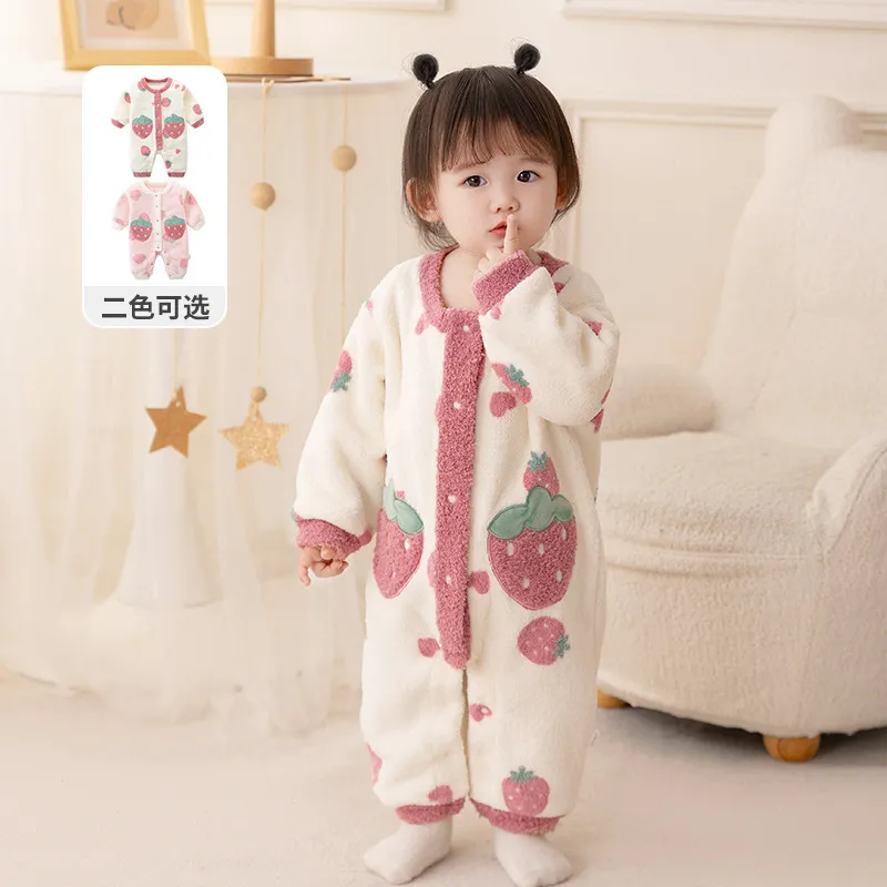 婴儿秋冬季加绒连体衣2025女宝宝新生儿童羊羔绒保暖哈衣3297