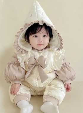 pf235婴儿冬装连体衣服加厚棉衣宝宝抱衣婴幼儿秋冬装套装外出服