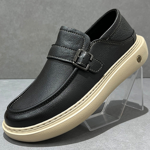 男鞋 懒人豆豆鞋 开车软皮鞋 软底轻便款 子 上班黑色通勤风防滑工作鞋