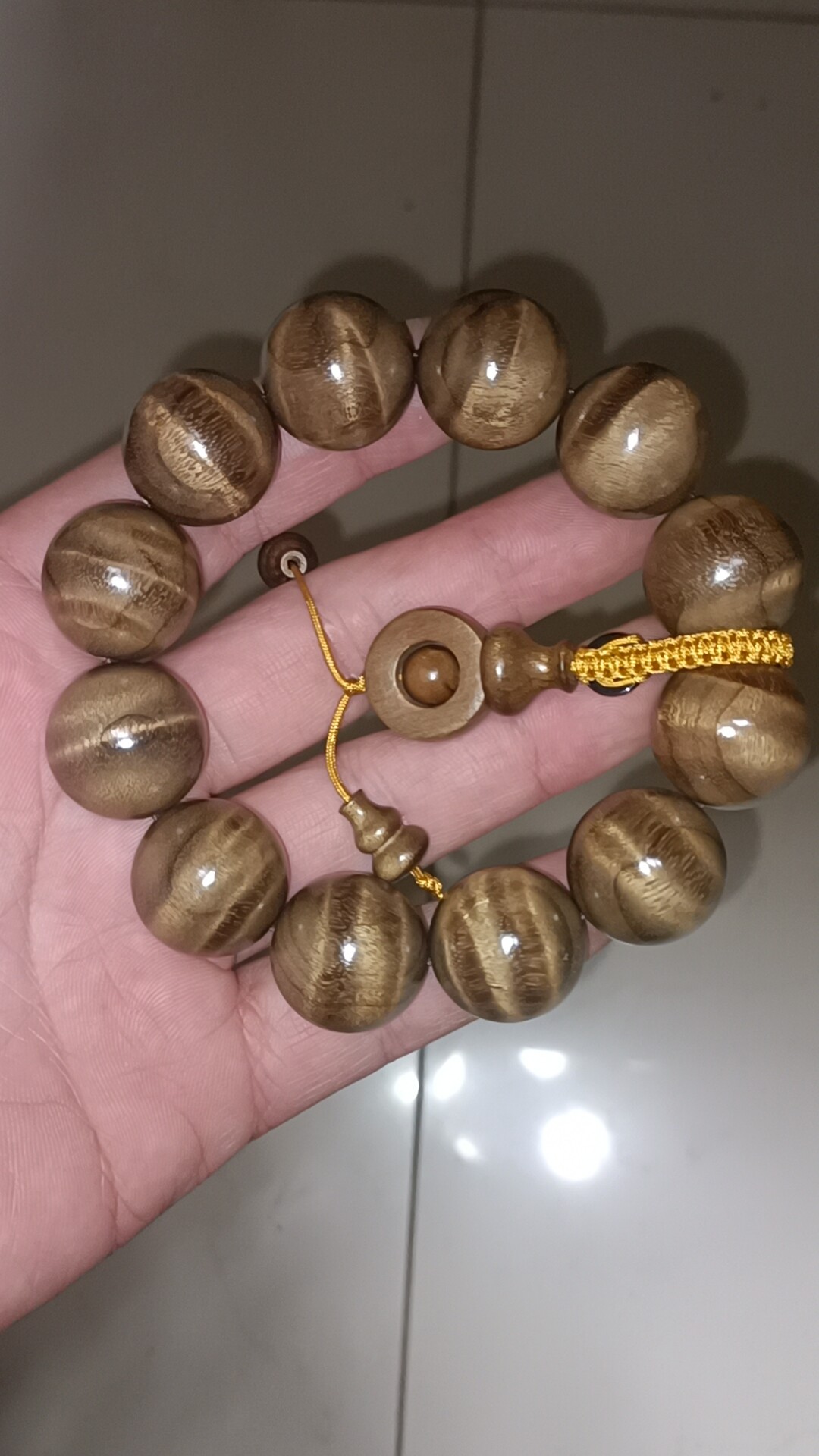 天然金丝楠阴沉黄料水波纹手串男士佛珠礼品手链无蜡无漆的无添加