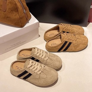 拖鞋 春夏复古一脚蹬孕妇鞋 女厚底外穿2025新款 超软勃肯包头半拖鞋