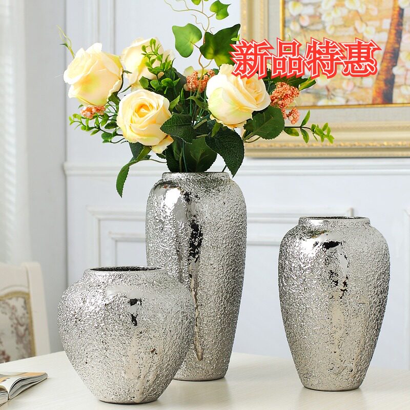 简约现代家居电视柜酒柜装饰品花瓶花插创意陶瓷艺术品镀银色摆设