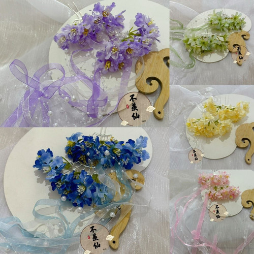 新款簪花排钗飘带个性森系绢花发饰头饰汉服装饰古风发夹爆款轻奢