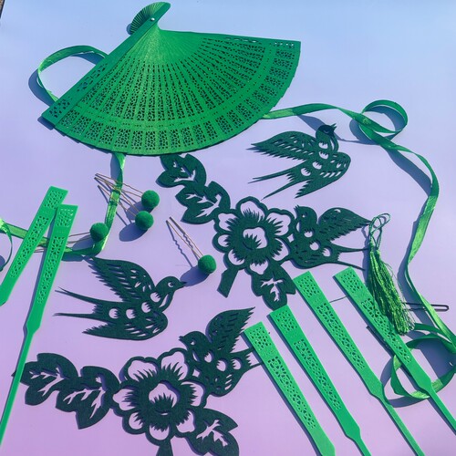 绿色青蛇非遗剪纸高颜值爆款中国风汉服配饰套装cos九天玄女古风