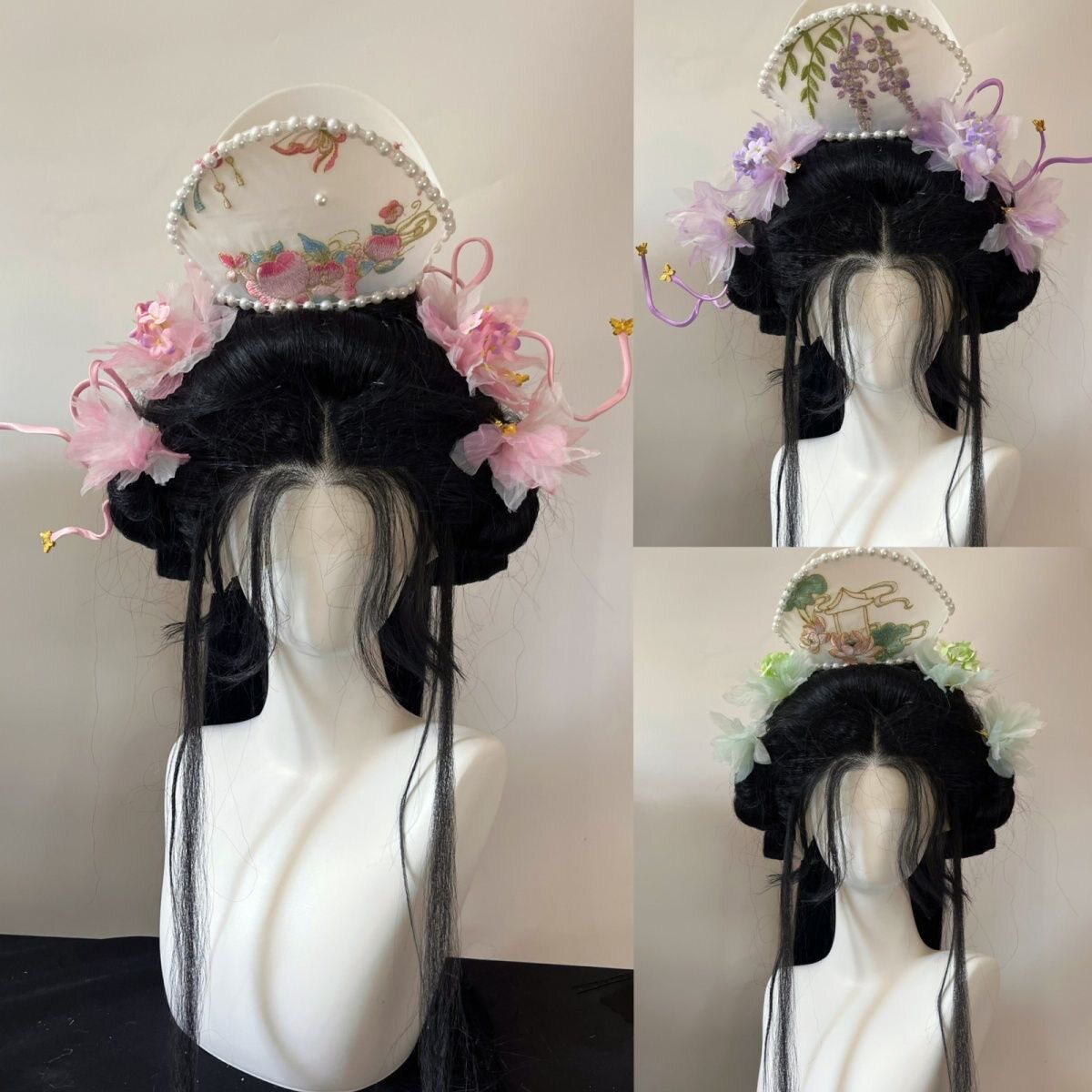 原创刺绣花冠古风全套汉服配饰cos百搭反重力蝴蝶绢花古装一整套