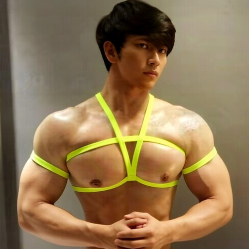 男士亮黄色性感夜店束缚肩带
