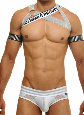 肌肉男士美人鱼金银黑白色胸肩背带wp跳舞跑趴蹦迪