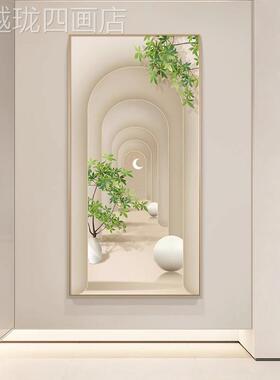 网红玄关装画现简代约空间尽延伸绿饰植壁画入门走廊头壁画楼梯挂