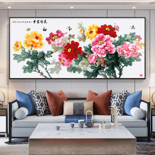 网红新中式牡丹客厅沙发背景墙装饰画花开富贵挂画卧室床头画国画