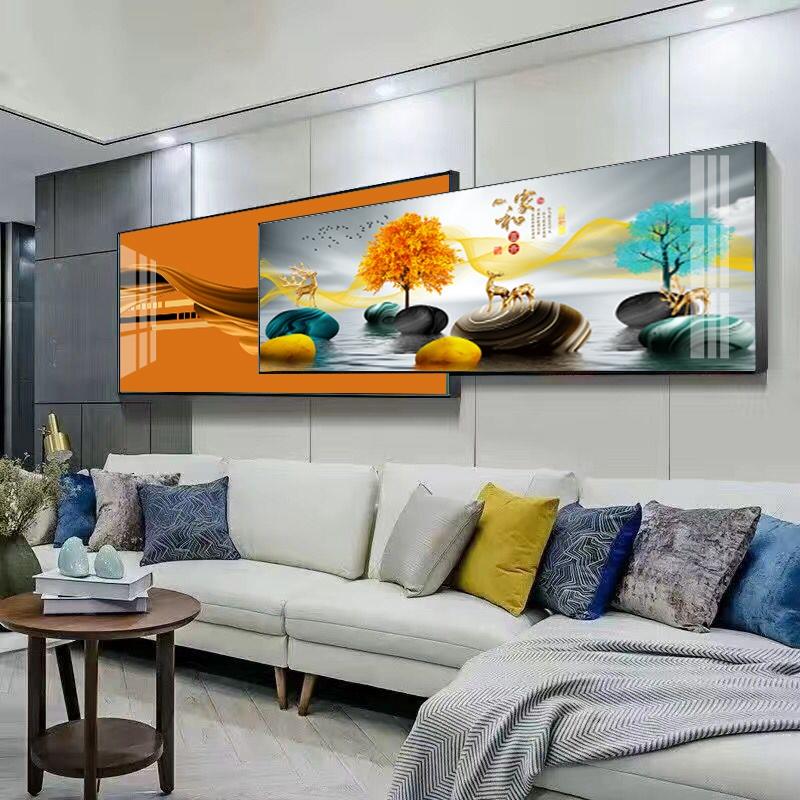 网红现代轻奢客厅挂画沙发背景墙装饰画晶瓷壁画新款山水卧室墙画图片