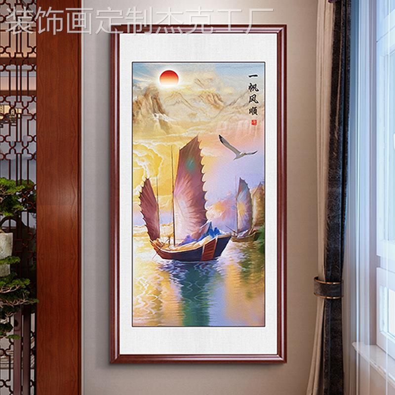 网红入户装玄关饰壁画马办成到功挂画现代简约万马奔腾走廊竖版公图片