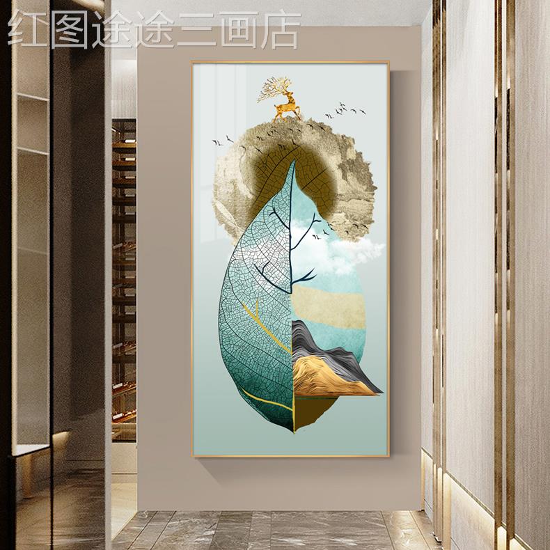 网红入户钻玄关装饰画现代简约画客厅镶晶瓷走廊抽象挂过道画竖版图片