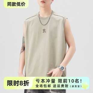 t恤美式 OneSolo男装 无袖 薄款 背心宽松休闲潮牌运动坎肩上衣 夏季