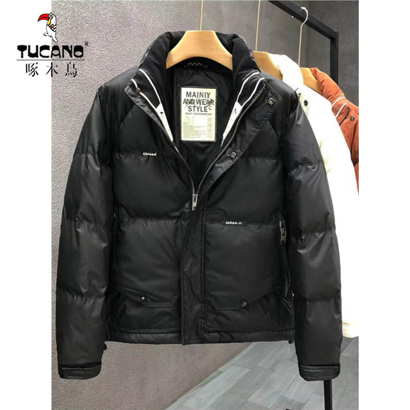啄木鸟白色羽绒服男潮牌潮流冬装外套2026冬季男立领保暖防寒衣服