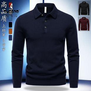 纯色商务休闲针织衫 啄木鸟秋冬季 打底衫 羊毛衫 男POLO领毛衣长袖
