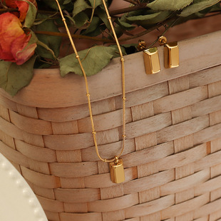 and necklace gold brick small earrings European 欧美项链