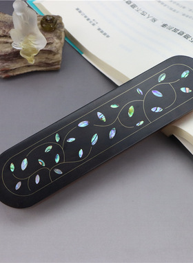 黑檀木推盖嵌黄铜线香盒木质卧香炉存香点香两用熏香盒居室简约刻