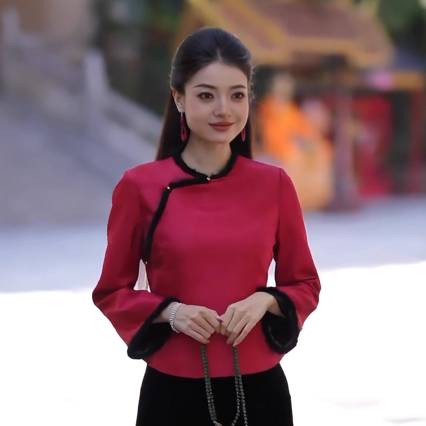 品牌正品100%桑蚕丝正绢红色上衣