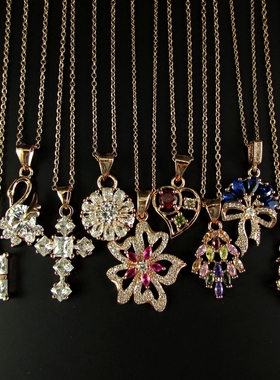 微镶锆石花朵桃心玫瑰金色短项链