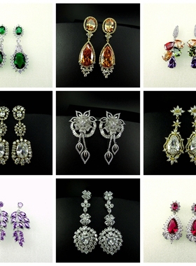 时尚流行饰品微镶彩色锆石水晶夸张华丽女士长耳环耳坠A 200426
