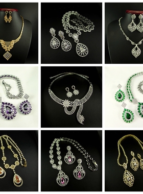 时尚流行饰品华丽礼服款微镶锆石夸张女士耳环项链套装 191013