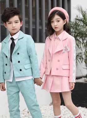 火箭少女创造101同款儿童粉色西装套装情侣装学生校服演出服班服