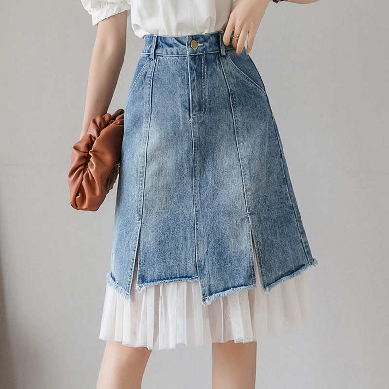 牛仔裙半身裙a字款网纱拼接中长款鱼尾裙高腰显瘦一步包臀裙女夏在类目 女装/女士精品, 半身裙中 - 来自Buy2taobao.com提供专业的淘宝代购服务