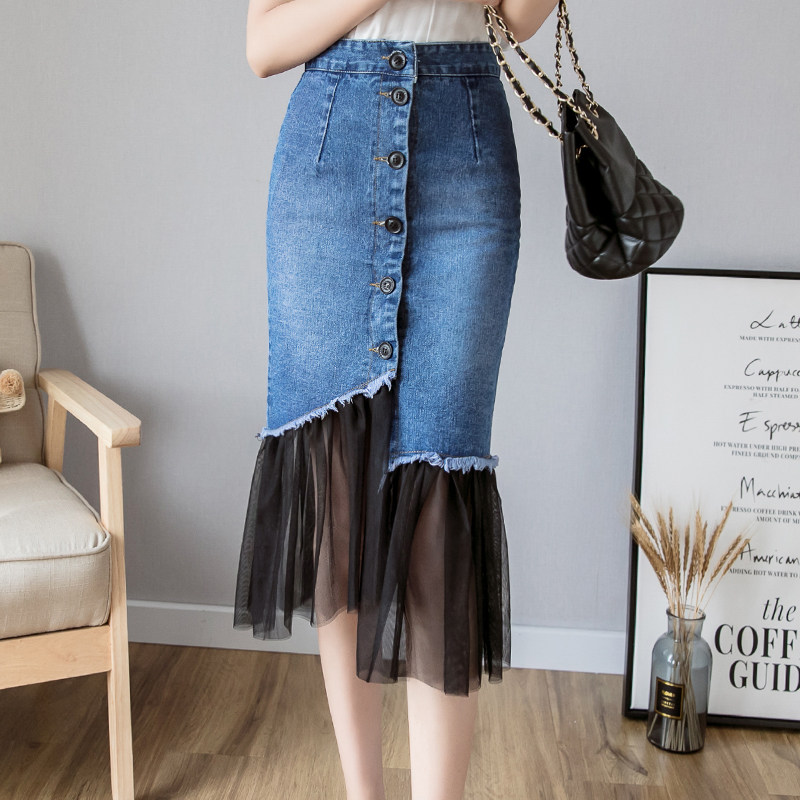 网纱鱼尾半身裙女中长款牛仔包臀裙2020春季新款高腰显瘦a字长裙在类目 女装/女士精品, 半身裙中 - 来自Buy2taobao.com提供专业的淘宝代购服务