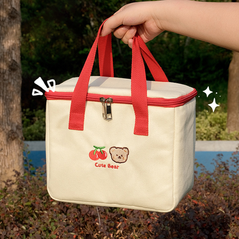 手提饭盒袋可爱小熊野餐包加厚