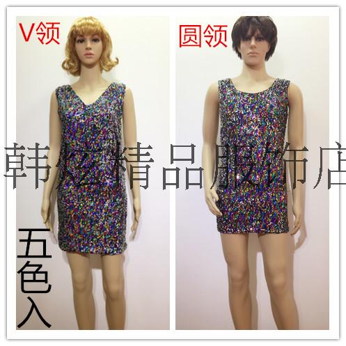 指挥合唱演出服男生反串开场舞台表演超弹力背心吊带亮片连衣裙女