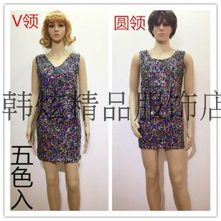 指挥合唱演出服男生反串开场舞台表演超弹力背心吊带亮片连衣裙女